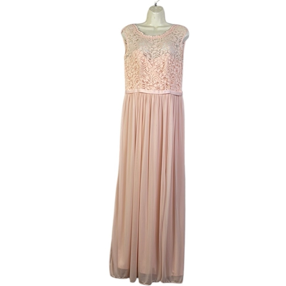 David's Bridal Womens Size 10 Long Dress Gown Blush Peach Lace Bodice Sleeveless